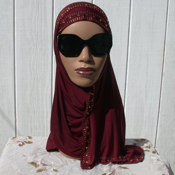 1 pc Instant Slip On Mona Style Hijab Burgundy - Picture 2 of 3